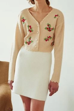 STORETS Estella Flower Embroidered Cropped Cardigan CLOTHING