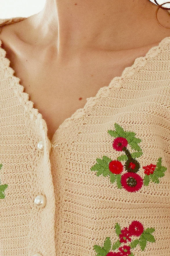 STORETS Estella Flower Embroidered Cropped Cardigan CLOTHING