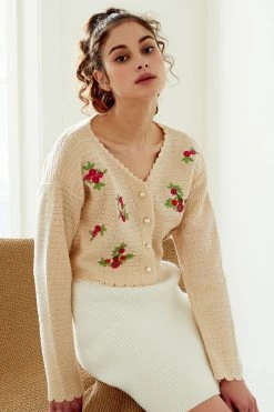 STORETS Estella Flower Embroidered Cropped Cardigan CLOTHING