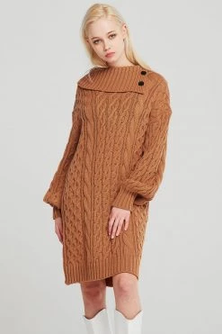 STORETS Mila Folded Collar Cable Knit Dress CLOTHING