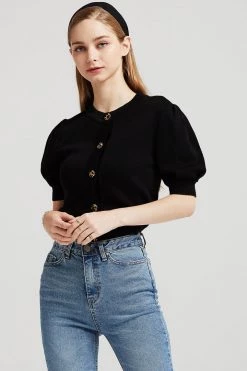 STORETS CLOTHING Lucy Buttoned Cardigan W/Puff Sleeve