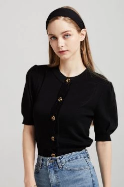 STORETS CLOTHING Lucy Buttoned Cardigan W/Puff Sleeve