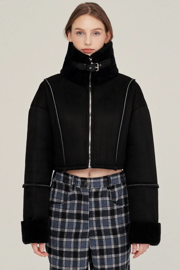 STORETS Valen Cropped Faux Mink Jacket