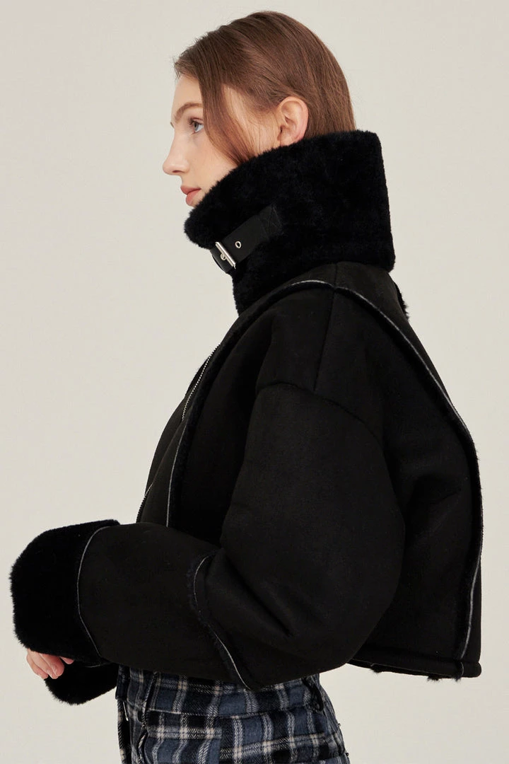 STORETS Valen Cropped Faux Mink Jacket