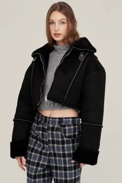 STORETS Valen Cropped Faux Mink Jacket