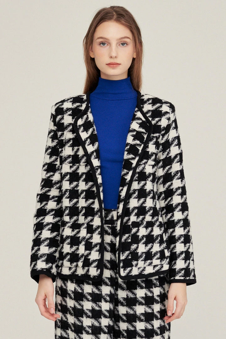STORETS Nour Houndstooth Open Coat CLOTHING