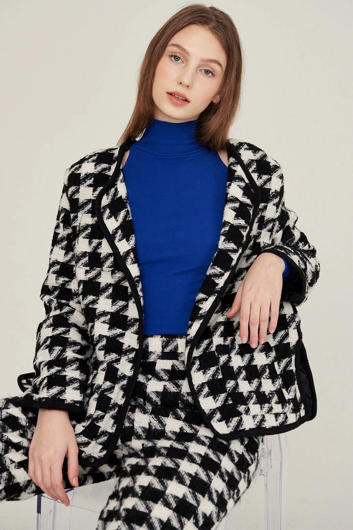 STORETS Nour Houndstooth Open Coat CLOTHING