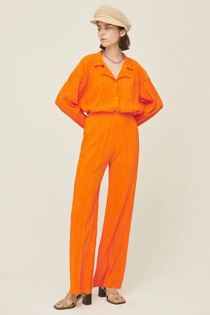 STORETS Maria Flared Leg Plisse Pants