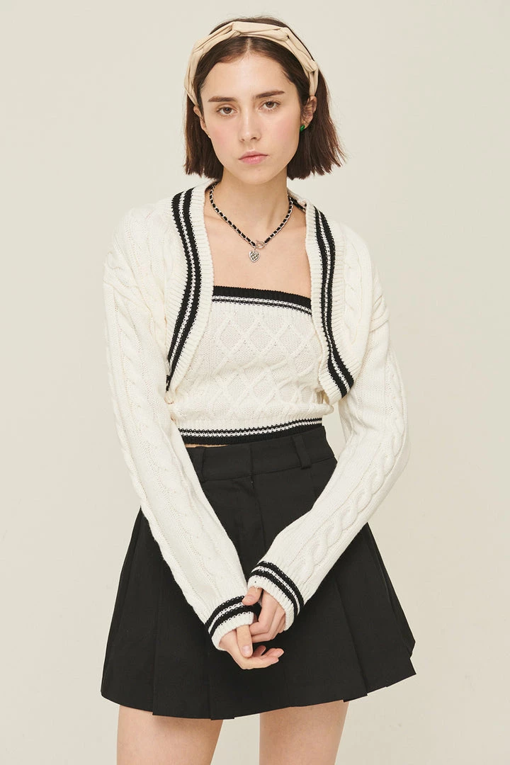 STORETS Lisa Contrast Trim Bolero Cardigan CLOTHING