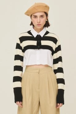 STORETS Influencer Hanna Striped Cropped Cardigan