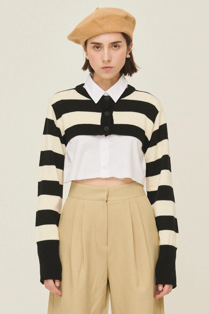 STORETS Influencer Hanna Striped Cropped Cardigan