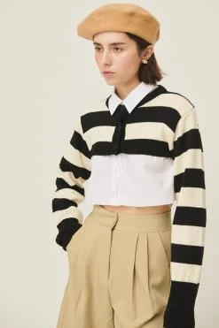 STORETS WHAT'S NEW Hanna Striped Cropped Cardigan