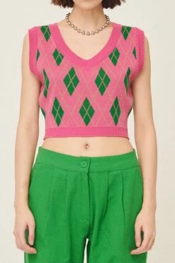 STORETS Loretta Argyle Cropped Vest CLOTHING
