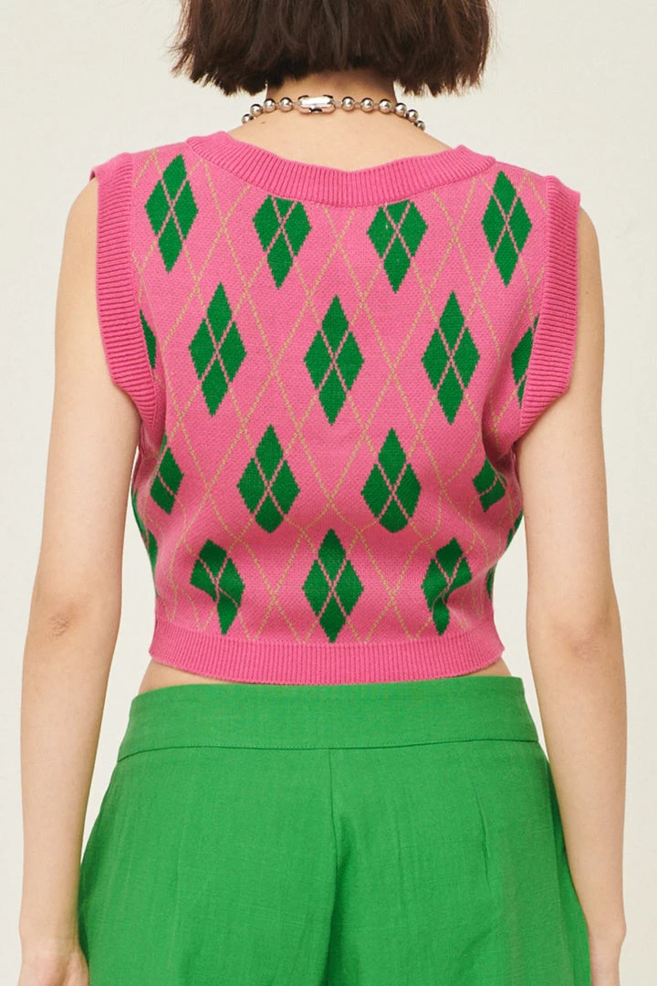 STORETS Loretta Argyle Cropped Vest CLOTHING
