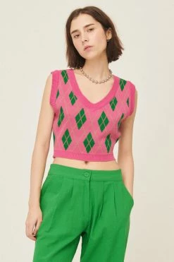 STORETS Loretta Argyle Cropped Vest CLOTHING