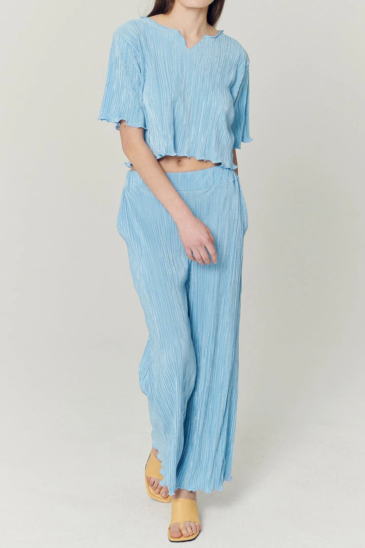 STORETS CLOTHING Lyra Lettuce Hem Plisse Pants