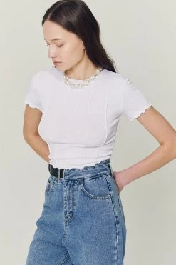 STORETS CLOTHING Luxe Lettuce Trim Stretch Top