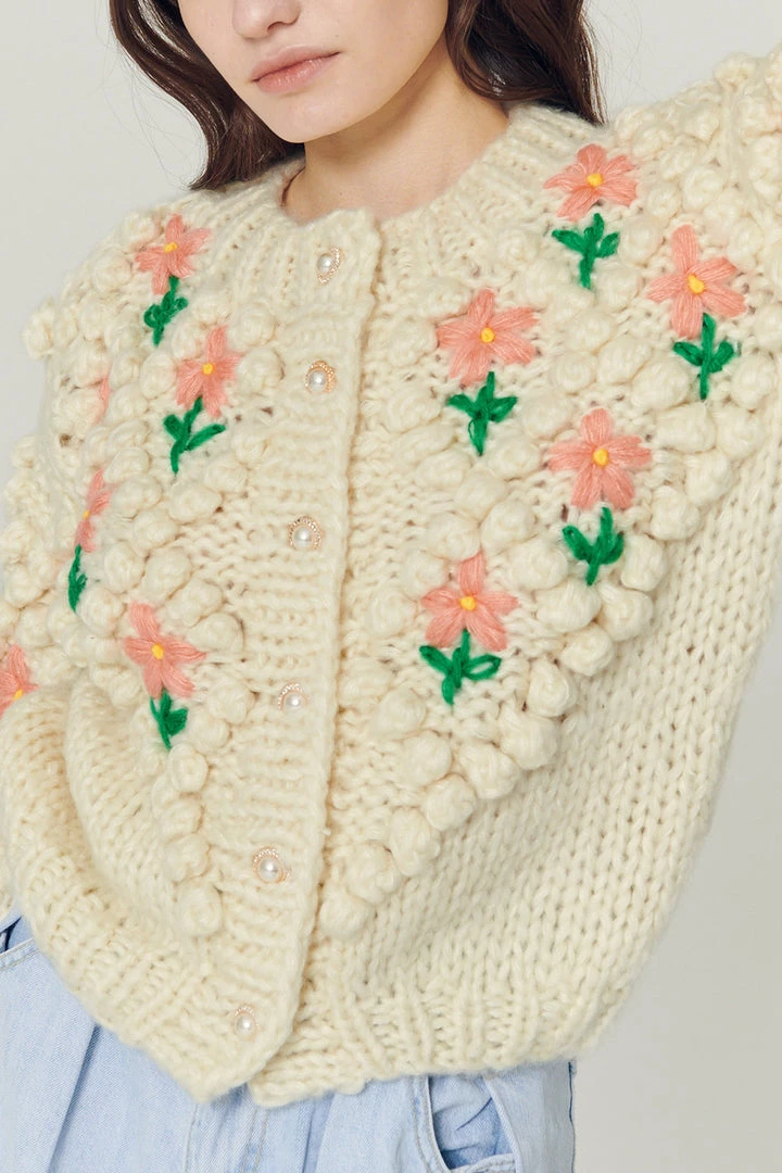 STORETS Influencer Lily Floral Embroidered Knit Cardigan