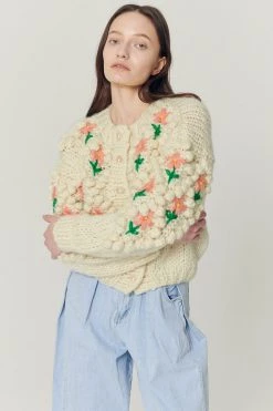 STORETS Lily Floral Embroidered Knit Cardigan