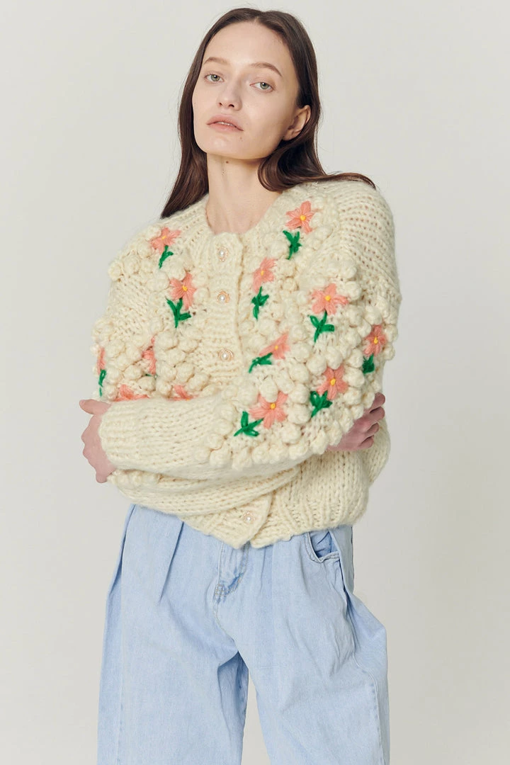 STORETS Influencer Lily Floral Embroidered Knit Cardigan