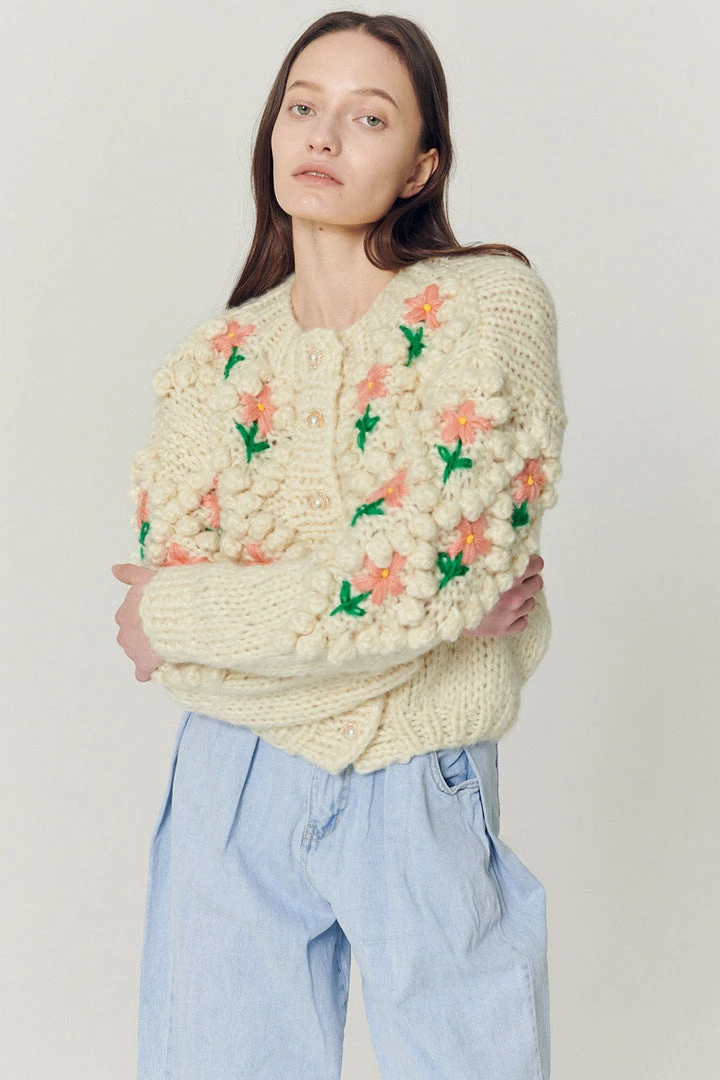 STORETS Influencer Lily Floral Embroidered Knit Cardigan