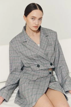 STORETS Sustainable BOTTOMS Re:born Eva Tulip Wrap Mini Plaid Skirt