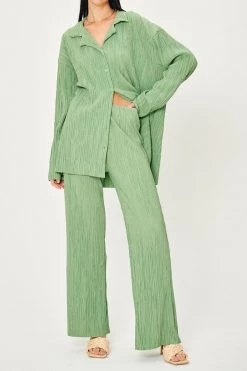 STORETS Maria Flared Leg Plisse Pants