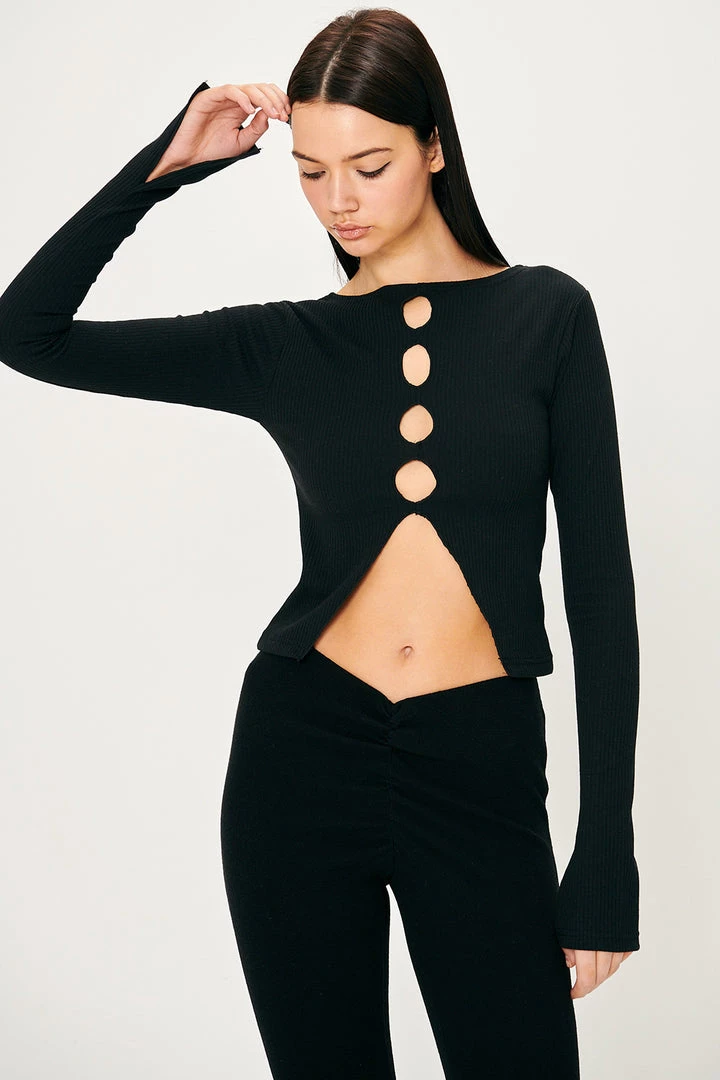 Storets WHAT'S NEW Remi Front Holes Ribbed Top