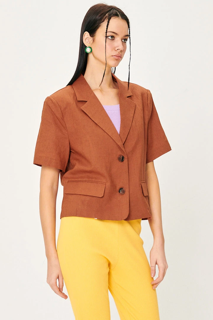 STORETS CLOTHING Rai Padded Shoulder Linen Jacket