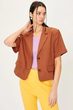 STORETS CLOTHING Rai Padded Shoulder Linen Jacket