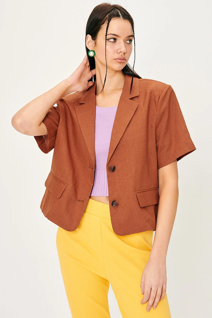 STORETS CLOTHING Rai Padded Shoulder Linen Jacket