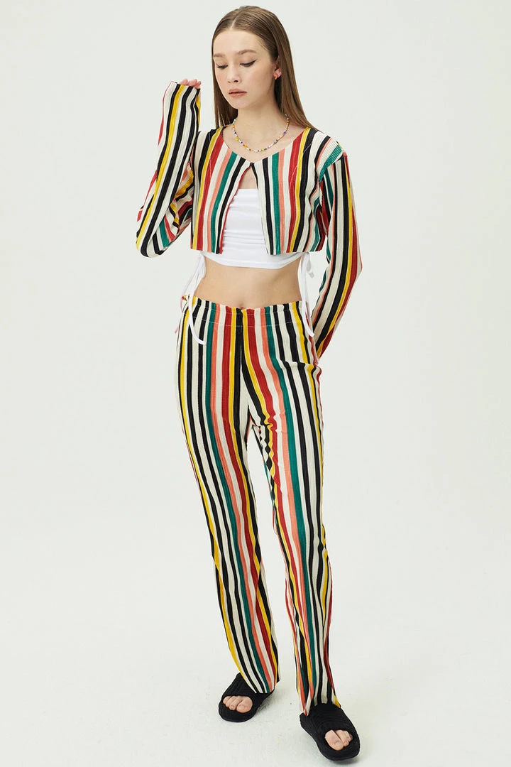 STORETS CLOTHING Nadua Striped Plisse Cardigan