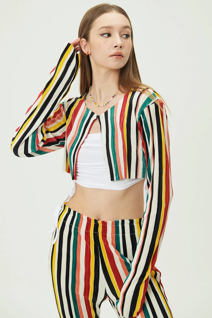 STORETS CLOTHING Nadua Striped Plisse Cardigan