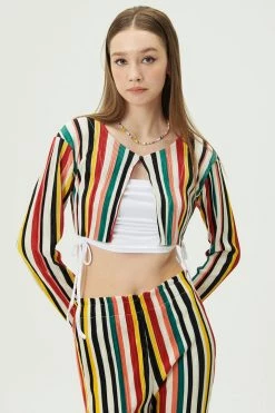 STORETS CLOTHING Nadua Striped Plisse Cardigan