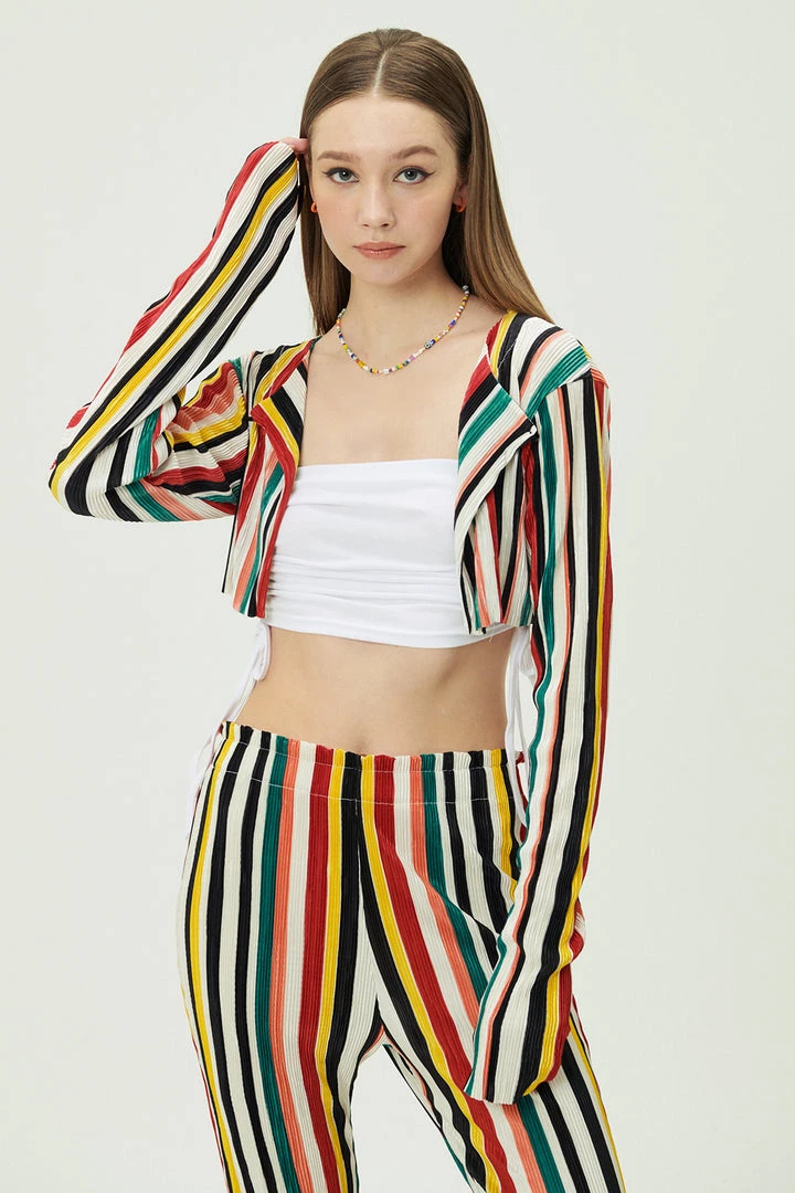 STORETS CLOTHING Nadua Striped Plisse Cardigan