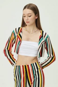 STORETS CLOTHING Nadua Striped Plisse Cardigan