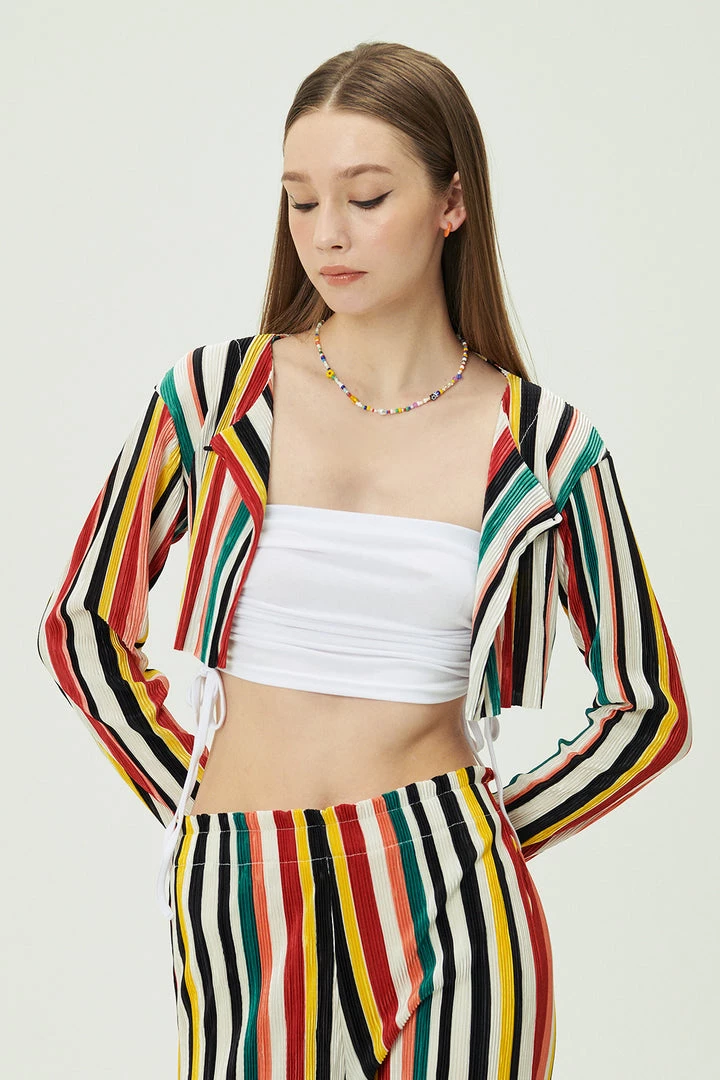 STORETS CLOTHING Nadua Striped Plisse Cardigan