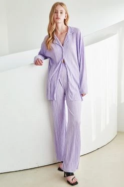 STORETS Maria Flared Leg Plisse Pants