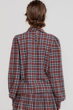 STORETS SALE Talia Tartan Check High Collar Blouse CLOTHING