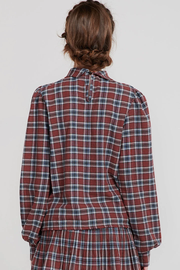 STORETS SALE Talia Tartan Check High Collar Blouse CLOTHING
