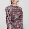 STORETS SALE Talia Tartan Check High Collar Blouse CLOTHING