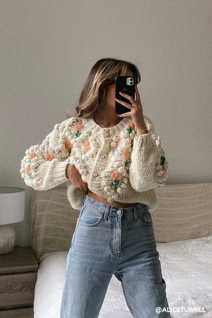 STORETS Influencer Lily Floral Embroidered Knit Cardigan