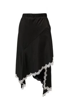 STORETS Olivia Asymmetric Hem Lace Trim Skirt