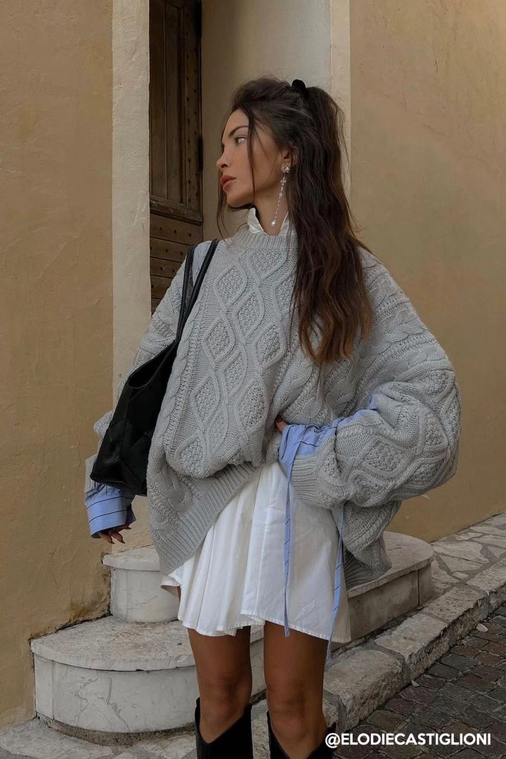 STORETS Influencer Knitwear Sadie Shirt Combo Knit Pullover