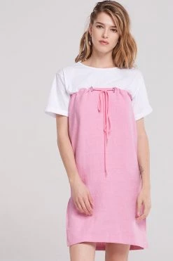 STORETS Mavis Linen Drawstring Long Skirt-Pink