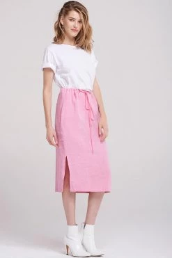 STORETS Mavis Linen Drawstring Long Skirt-Pink