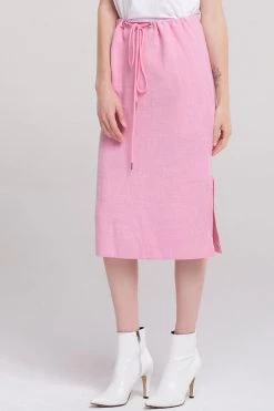 STORETS Mavis Linen Drawstring Long Skirt-Pink