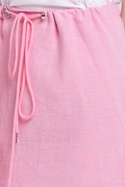 STORETS Mavis Linen Drawstring Long Skirt-Pink