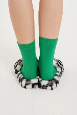 STORETS Yva Checkerboard Faux Fur Open Slipper ACCESSORIES