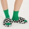 STORETS Yva Checkerboard Faux Fur Open Slipper ACCESSORIES